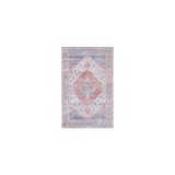Safavieh Traditioneel tapijt, machinewasbaar en antislip, ideaal voor gebieden met veel verkeer, Tucson Collection, laagpolig tapijt, blauw en beige, 76 x 122 cm