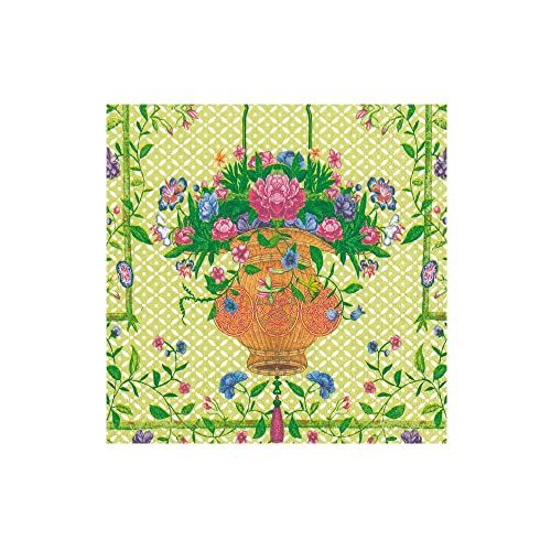 Caspari Cocktail Servetten - Rieten Mand - Groen - 20 Stuks