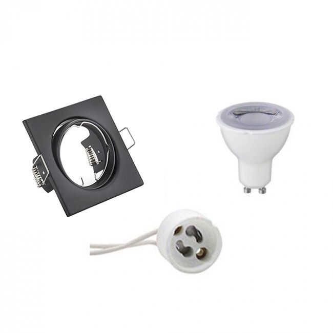 BES LED LED Spot Set - Trion - GU10 Fitting - Dimbaar - Inbouw Vierkant - Mat Zwart - 6W - Helder/Koud Wit 6400K - Kantelbaar 80mm