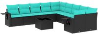 vidaXL 11-delige tuinbankset met kussens, zwart polyrotan