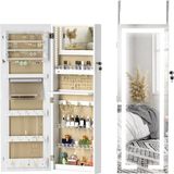 Homcom Wandgemonteerde sieradenkast - MDF, glas - 37 x 10,5 x 108 cm - Wit