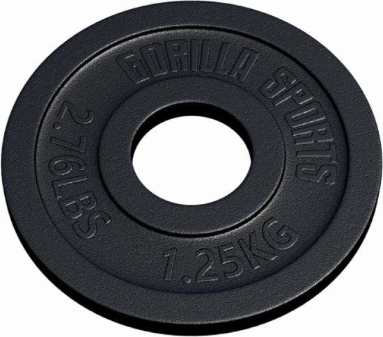 Gorilla Sports Olympische Halterschijf - 1.25 kg - Gietijzer Zwart - 50 mm