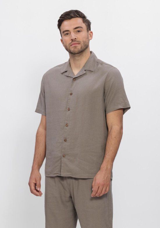 Anerkjendt Akleo Cot-linnen-vis S/s Shirt Heren - Vrijetijds blouse - Taupe - Maat XXL