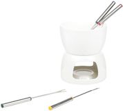 Haushalt HI Fondue set - wit - porselein - Dia 12 cm - 4 fondue vorken - voor chocolade/kaas