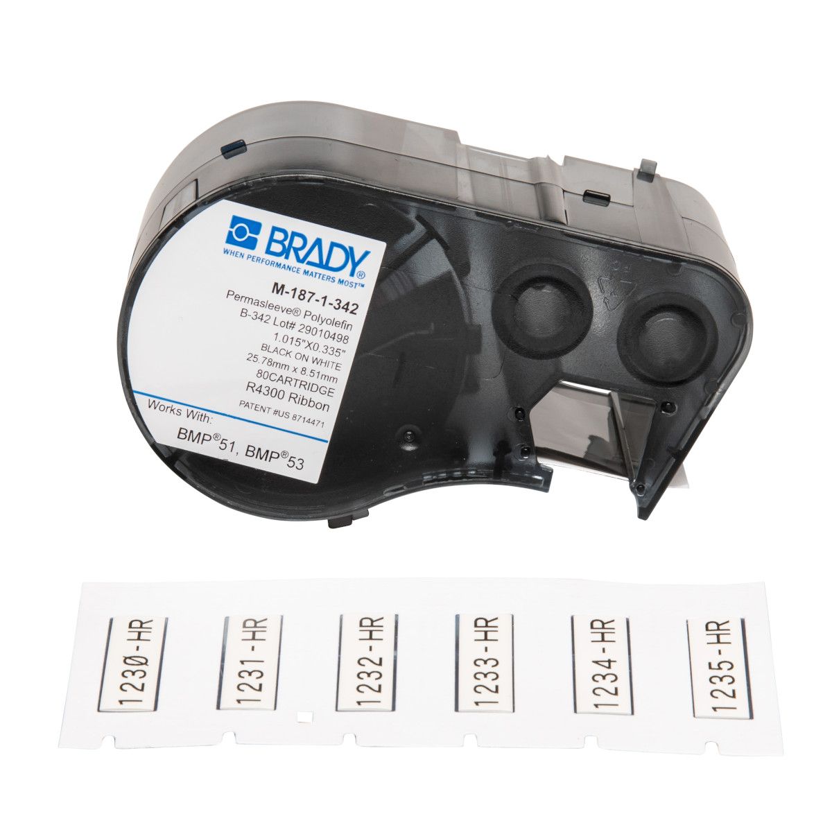 Brady M-187-1-342 Printeretiketten - Zwart, Wit