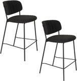 Housecraft Living Jolien Barkrukken 65 cm Zwart/Zwart Bouclé - Set van 2