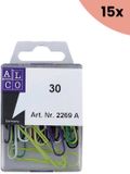Alco 15x Paperclips Alco 50mm rond assorti kleuren 30 stuks in doos