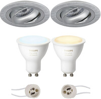 BES LED Pragmi Alpin Pro - Inbouw Rond - Mat Zilver - Kantelbaar Ø92mm - Philips Hue - LED Spot Set GU10 - White Ambiance - Bluetooth