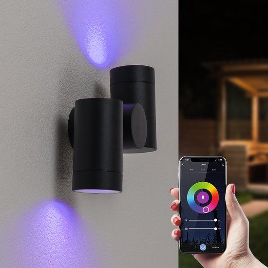 HOFTRONIC SMART Silva Wandlamp Zwart GU10 Kantelbaar RGBWW WiFi Bluetooth 2x690lm IP65