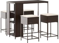vidaXL Ensemble de bar de jardin 5 pièces avec coussins, poly rotin, marron