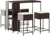 vidaXL Ensemble de bar de jardin 5 pièces avec coussins, poly rotin, marron