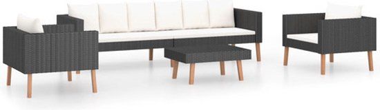 vidaXL 4-delige Loungeset met kussens poly rattan zwart