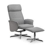 Julian Bowen Aria fauteuil en kruk met chromen onderstel - grijs linnen