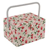 Hobby Gift Exclusief grote naaidoos, opbergdoos voor knutselwerk, opbergdoos voor accessoires, speldenkussen, handvat van PVC, 23,5 x 31 x 20 cm, aardbeien