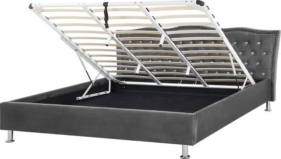 METZ - Bed met opbergruimte - Donkergrijs - 180 x 200 cm - Fluweel