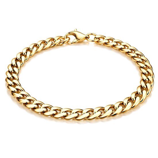 LGT JWLS Stalen heren armband Gourmet schakel Goudkleurig 5mm-18cm