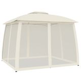 vidaXL Prieel met gaaswanden en dubbel dak, crème, 2,93 x 2,93 m, staal