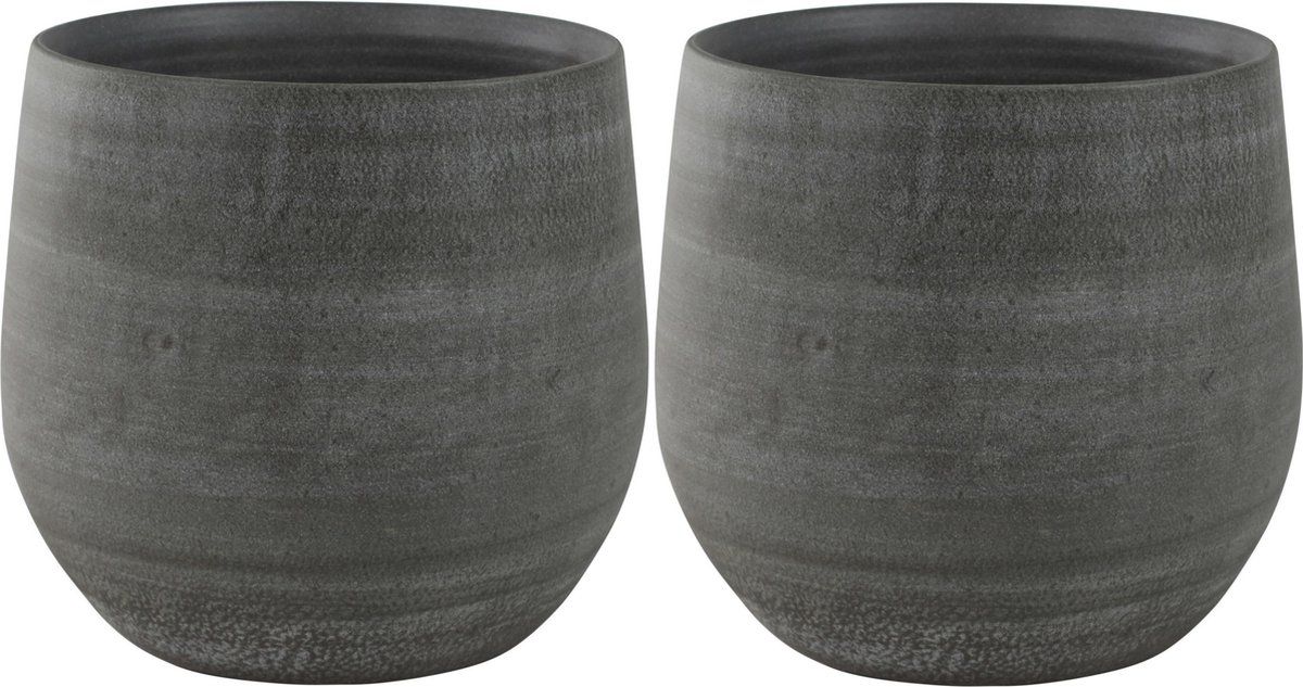 Steege Set van 2x plantenpotten - Modern design - mystic grijs - Dia 26 cm