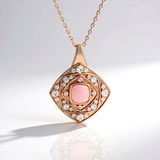 Cavill - Zilveren ketting roségoud verguld - 0,99 ct Roze Opaal Peru Antiek kussen cabochon - 16 Cambodjaanse zirkonia - Elegante sieraden dames