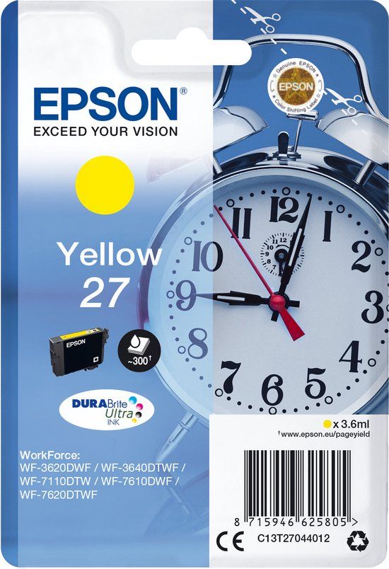 Epson 27 Yellow Ink Cartridge - 300 Page Yield - Compatible with Epson WorkForce Printers
