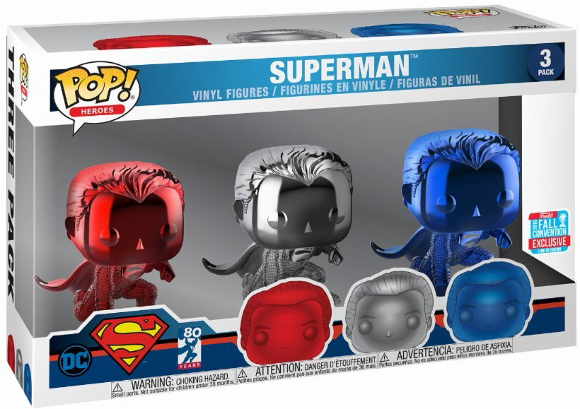 Funko DC Justice League Pop Vinyl: Superman Landing Chrome 3-Pack Limited Edition