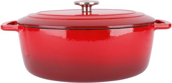 Cosy & Trendy Braadpan/stoofpan - gietijzer/emaille - 6 liter - 31 x 24 x 12 cm - rood
