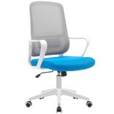 BAKAJI Ergonomische bureaustoel met draaibare wielen, krasbestendig, rugleuning van ademende stof en lendensteun, bureaustoel met hoogteverstelling van 98-108 cm (blauw en grijs)