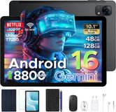 POCKAM P10 Pro - Tablet - 48 GB RAM (8+40 GB) + 128 GB ROM (2 TB/TF) - Android 16 - 10,1 inch HD 120 Hz - 8800 mAh - Gemini AI - T7250 Octa Core - Face ID - Dubbele luidsprekers, complete accessoirebundel met toetsenbord en stylus
