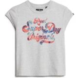 Superdry - T-shirt met kapmouwen, bloemenprint en tekst - Dames - T-shirts