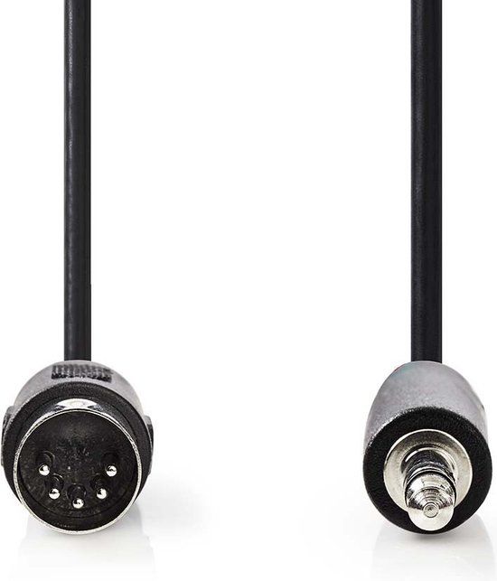 Nedis DIN-Audiokabel - DIN 5-Pins Male - 3,5 mm Male - Vernikkeld - 2.00 m - Rond - PVC - Zwart - Label