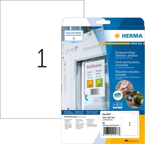 HERMA Special - Weather-proof self-adhesive removable matte labels - weiß - 210 x 297 mm 20 Etikett(en)