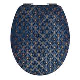 Wirquin 20722720 WC-bril Trendy Line Diplomat Art Deco Blauw, Blauw en Goud | MDF, valrem, roestvrijstalen scharnieren, U-vorm