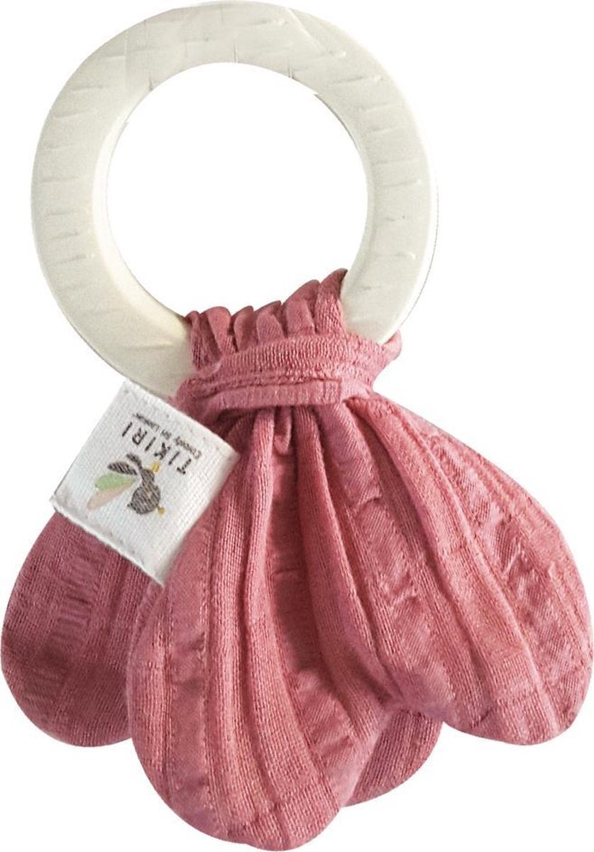 Tikiri 8597009 natuurrubber bijtring roze, grijpling voor baby's en kinderen vanaf 0+ maanden, 15 cm, geel