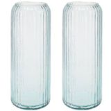 Excellent Houseware Cilindervazen glas - 2x stuks - blauw - 15 x 37 cm
