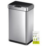 EKO Mirage-T Prullenbak met Sensor, 50 L, Automatische Keukenprullenbak, 12 vuilniszakken, Vuilnisbak Bewegingssensor, Soft Close Deksel, Vingerafdrukbestendig, afvalbak RVS, geborstelde zilver