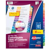Avery Maandelijkse verdelers voor 3 ringbanden, aanpasbare inhoudsopgave, veelkleurige tabbladen, 6 sets (11830)