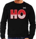 Bellatio Decorations Foute Kersttrui - sweater - HO HO HO - zwart - voor heren - kerstkleding / kerst outfit M