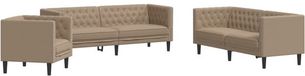 vidaXL 3-delige Loungeset Chesterfield-stijl Kunstleer Cappuccinokleur