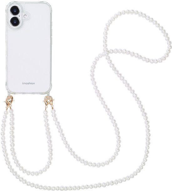 imoshion Hoesje - Geschikt voor Apple iPhone 16 - Backcover met koord + armband - Parels 2.0 - Parels