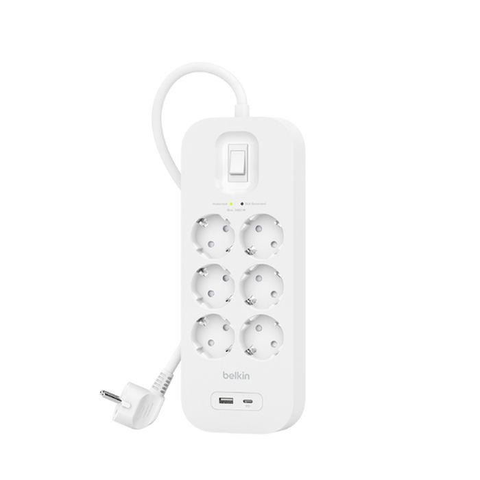 Belkin Surge Protection 6 Outlet 2m with USB-C and USB-A - White