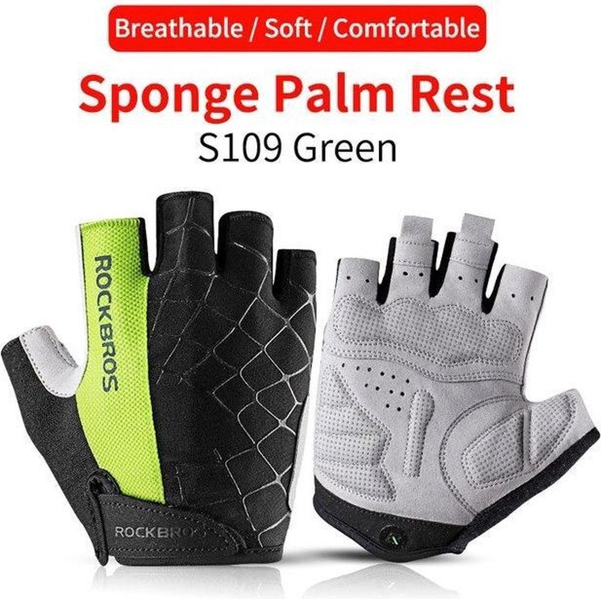 Rockbros S109GR Fiets Handschoenen Met Halve Vingers - Geel - S