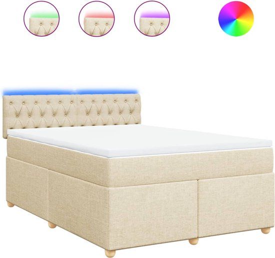 vidaXL Boxspring met matras stof crèmekleurig 140x200 cm