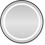 SensaHome Ronde LED Badkamerspiegel – Dimbaar Wandspiegel met Verlichting – Metalen Frame – 70 cm – Zwart