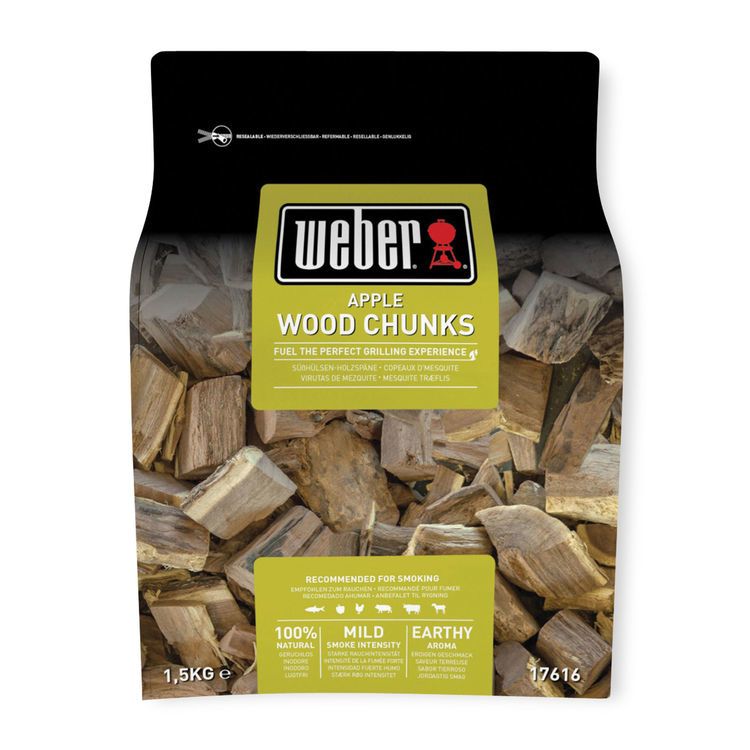 Weber Apple Houtblokken | 1,5 Kg | Rookstukjes | Barbecue & Smoker Brandstof | 100% Natuurlijke Houtblokken (17616)