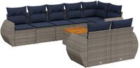 vidaXL 9-delige tuinbankset met kussens, grijs, polyrotan