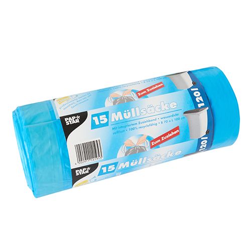 Papstar 14195 Afvalzakken - 120 liter - Blauw - 70cm - 15 stuks