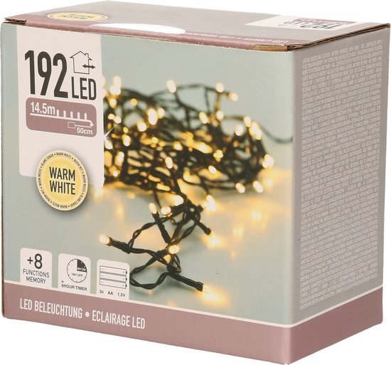 KerstXL.nl kerstverlichting Kerstverlichting op batterij - 192 LED s - warm wit - 15 meter snoer