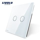 Livolo Luxe White Pearl Crystal Glass, 80 mm x 80 mm, EU-standaard, enkel glazen paneel voor 2 versnellingen wandaanraakschakelaar, VL-C7-C2-11