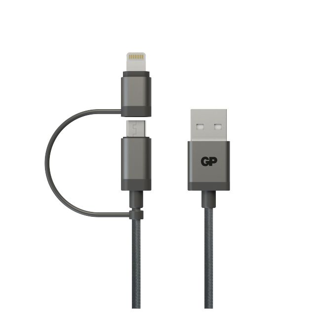 GP Batteries CB03 laad-& sync-kabel 2-in-1 Micro USB + Lightning