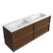 Saniclass Holz Frame Badkamermeubelset - 160x45x61.5cm - Flow solid surface wastafel wit - 2 wasbakken - 2 kraangaten - 4 lades - mat walnut pure (hout) SW1578624/SW1441151